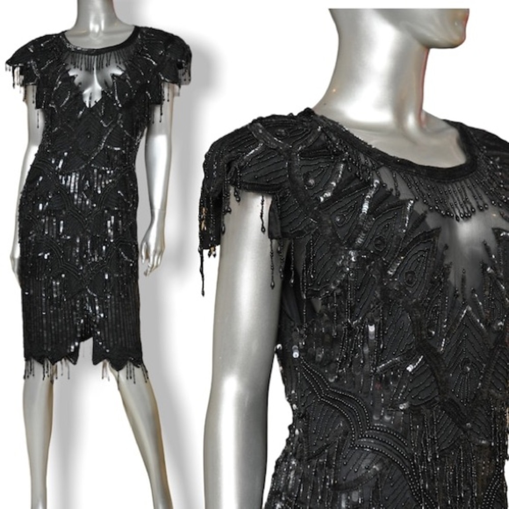 Laurence Kazar Pure Silk & Sequin Mini Dress